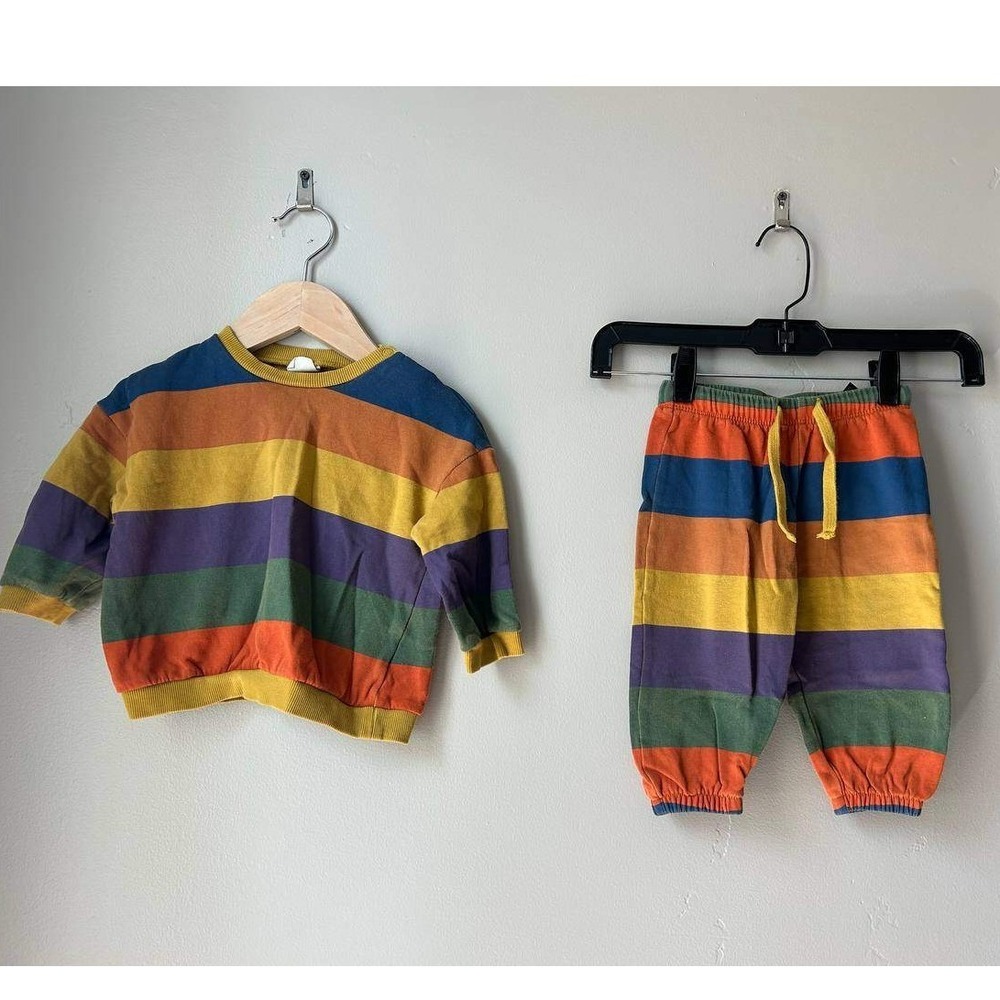 H&M Rainbow Stripe Sweatshirt Jogger Set 12M Scandi Cozy Y2K Retro Skate